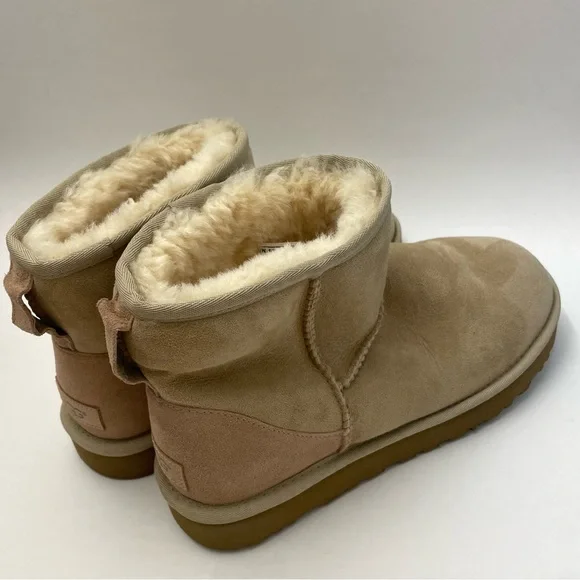 Ugg Classic Mini Sheepskin Two Toned Low Boot Women's Size 11 Pink And Tan Combo - Picture 4 of 9